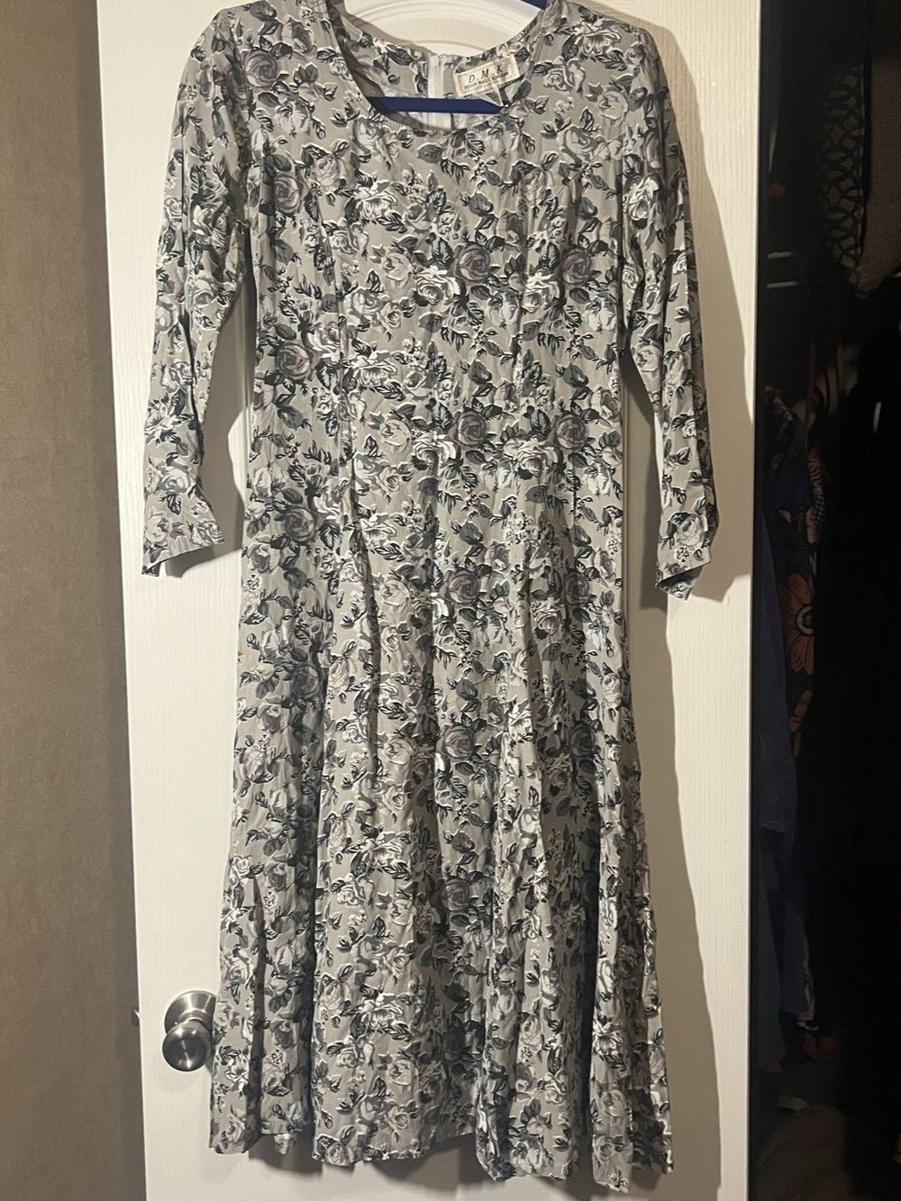 D.M.K Floral Midi Dress in Gray & Black